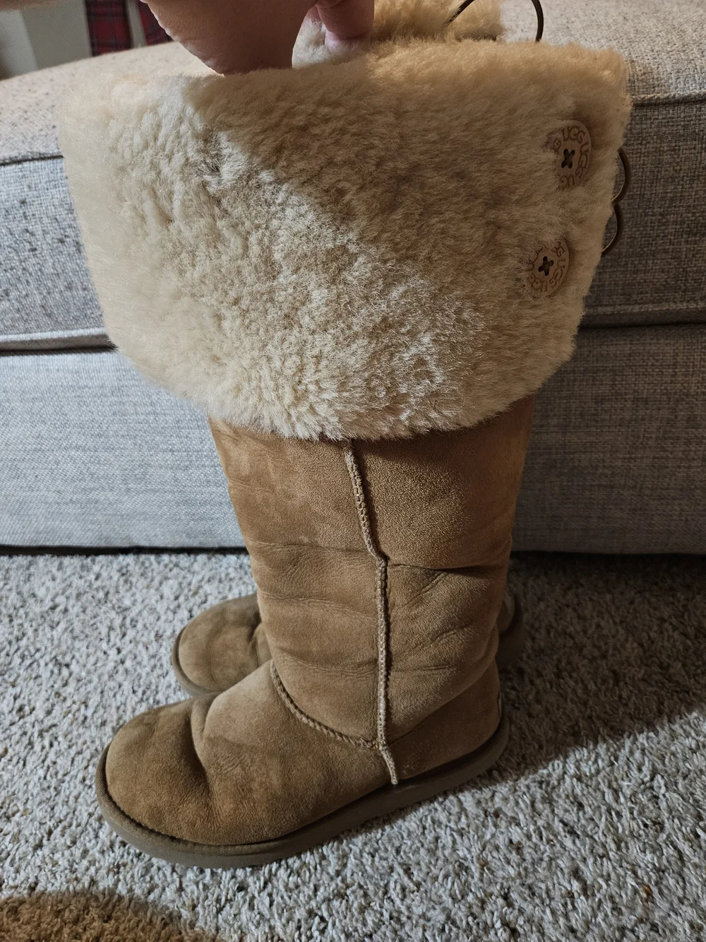 UGG Bailey Button Chestnut Suede Over The Knee Boot with Shearling